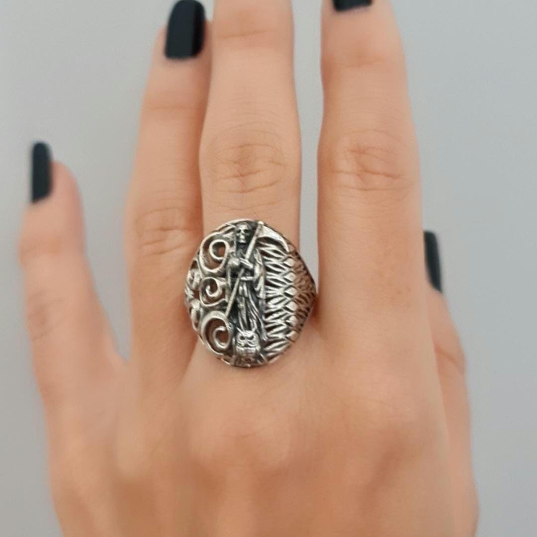 Santa Muerte Ring  925 Silver  -Saint Death Ring with modern pattern solid  Ring