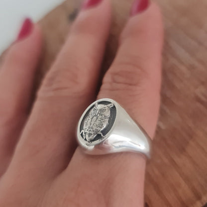 Handmade Sterling Silver Owl Ring: Animal Jewelry Gift