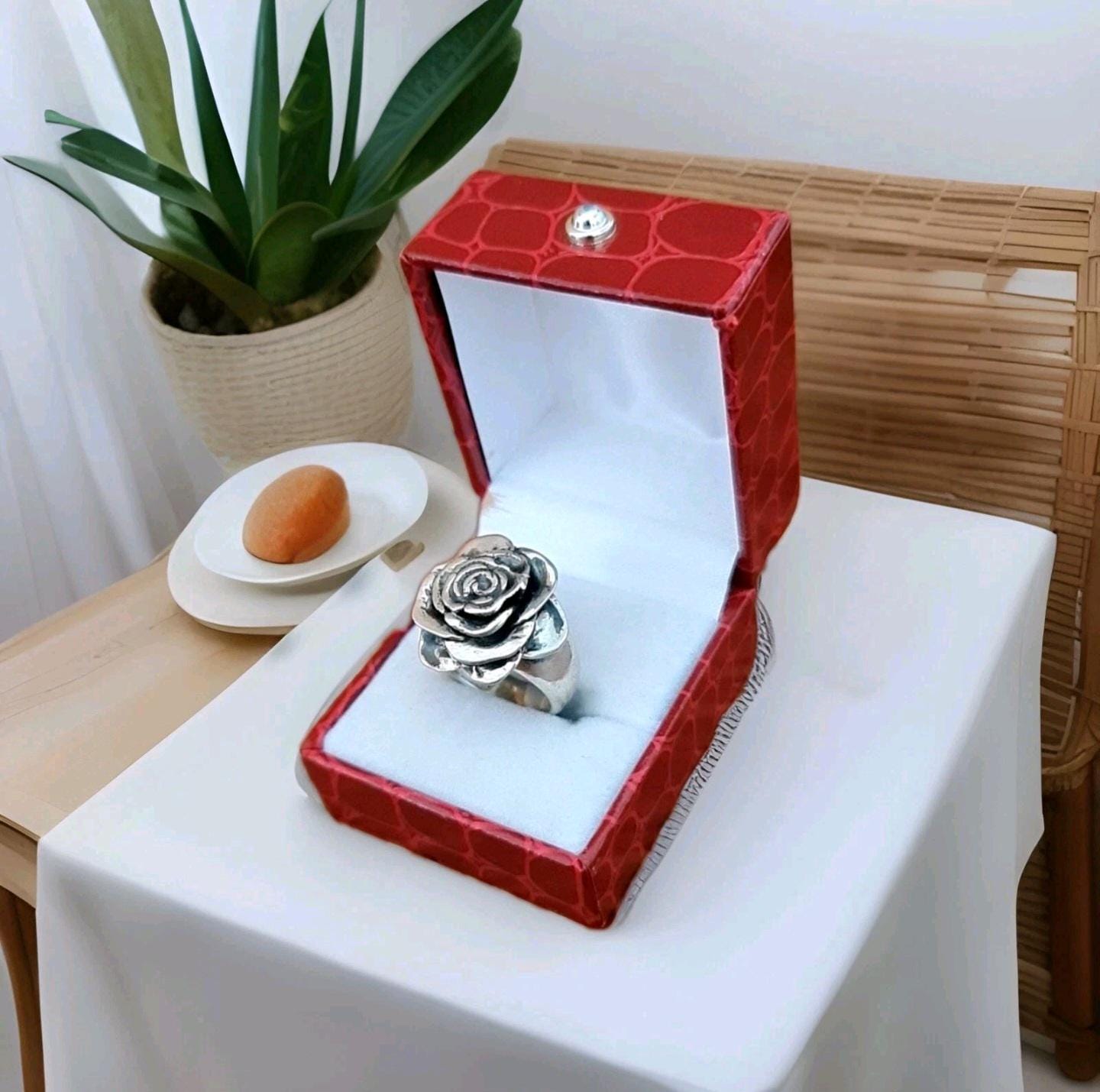 Statement Rose Ring: Handmade 925 Sterling Silver Flower Jewelry