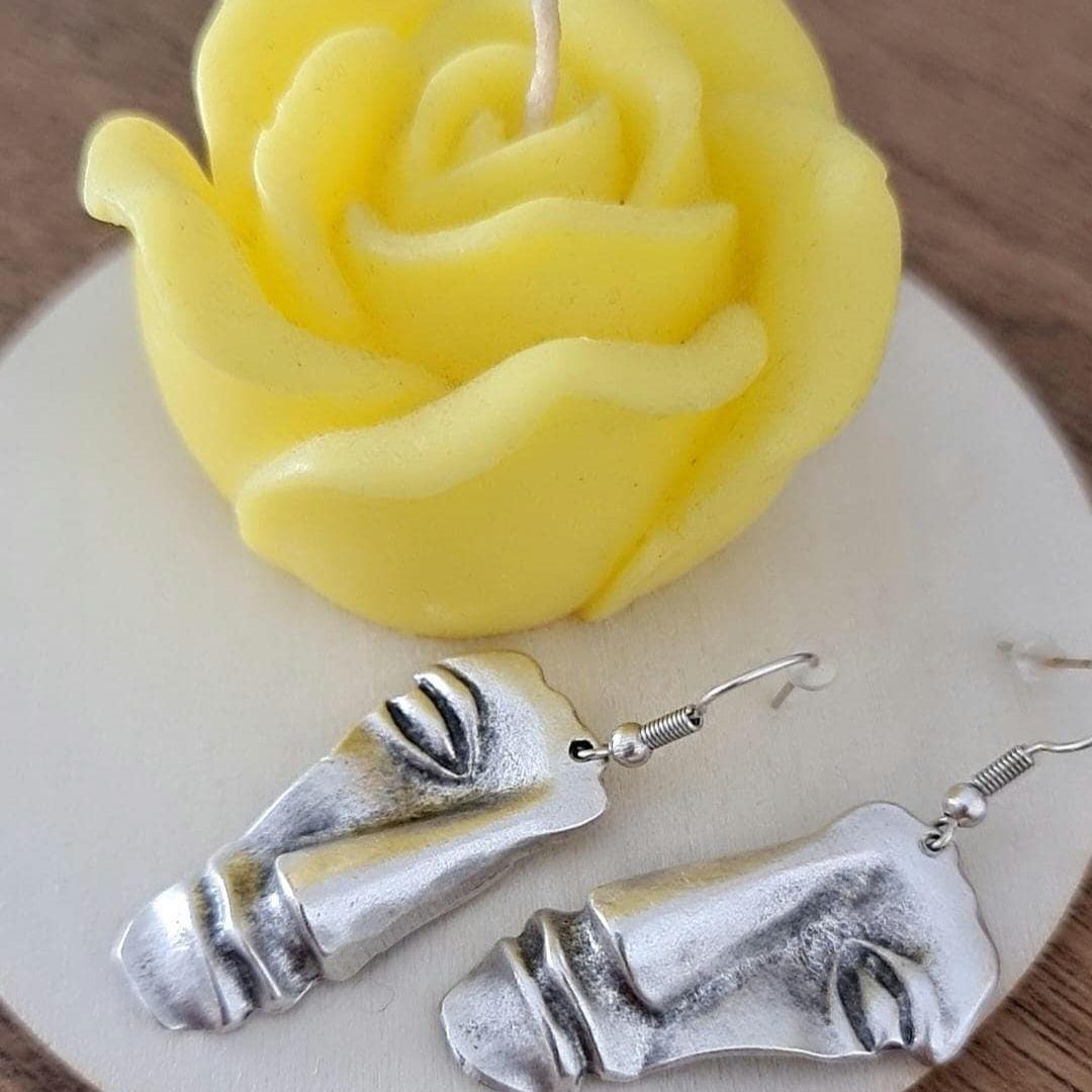 Abstract Face Dangle Earrings: Stainless Steel Modern Art Statement Piece