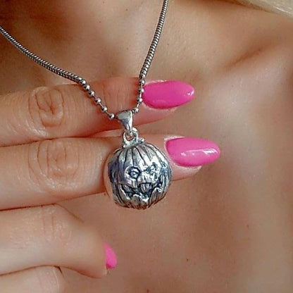 Jack-o'-Lantern Pumpkin Pendant -Spooky  Halloween Jewelry- Handmade Sterling Silver-