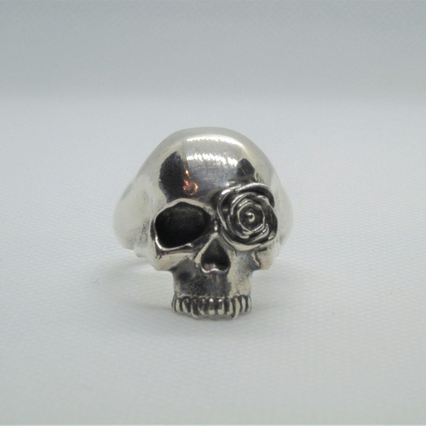 Handmade Sterling Silver Skull Ring: Gothic Rose Design