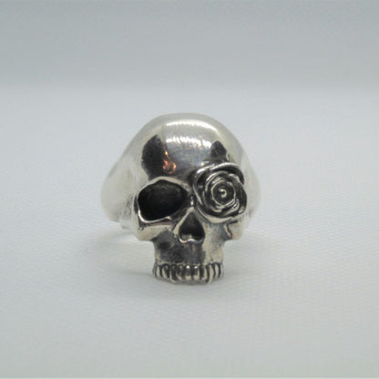 Handmade Sterling Silver Skull Ring: Gothic Rose Design