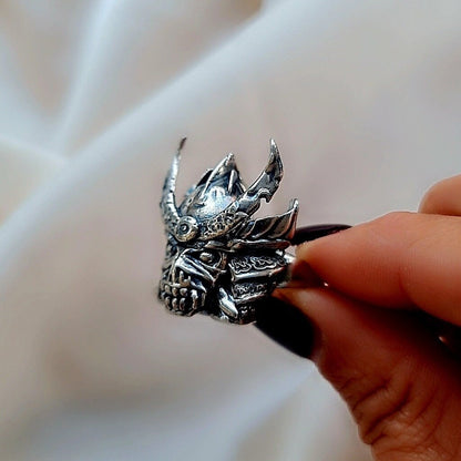 Handmade Sterling Silver Iron Maiden Senjutsu - Eddie Samurai Skull Ring - Japanese - Eddie Ring- Unique design - Rock Ring- Heavy metal Ring