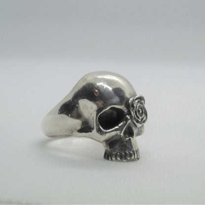 Handmade Sterling Silver Skull Ring: Gothic Rose Design