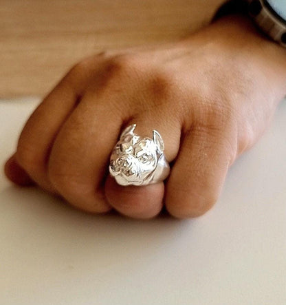 Handmade Sterling Silver American Pit Bull Ring - Dog Lover Gift