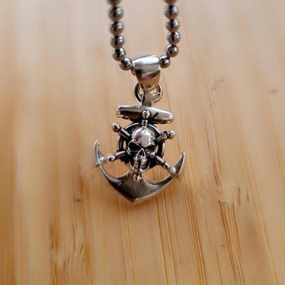 Nautical Anchor with Skull Pendant • Sterling Silver skull Pirate Handmade jewelry