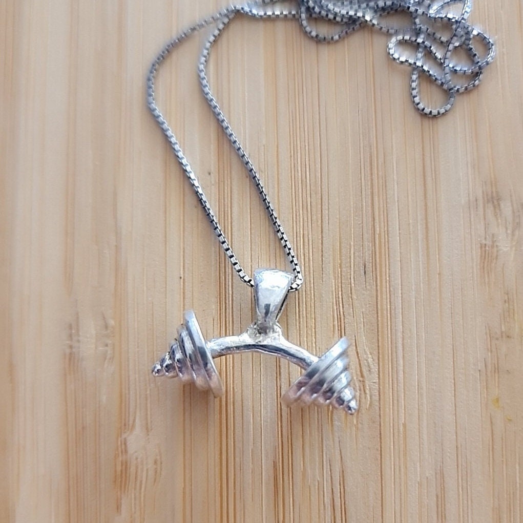 Handmade Silver Barbell Pendant: Fitness Motivation Jewelry