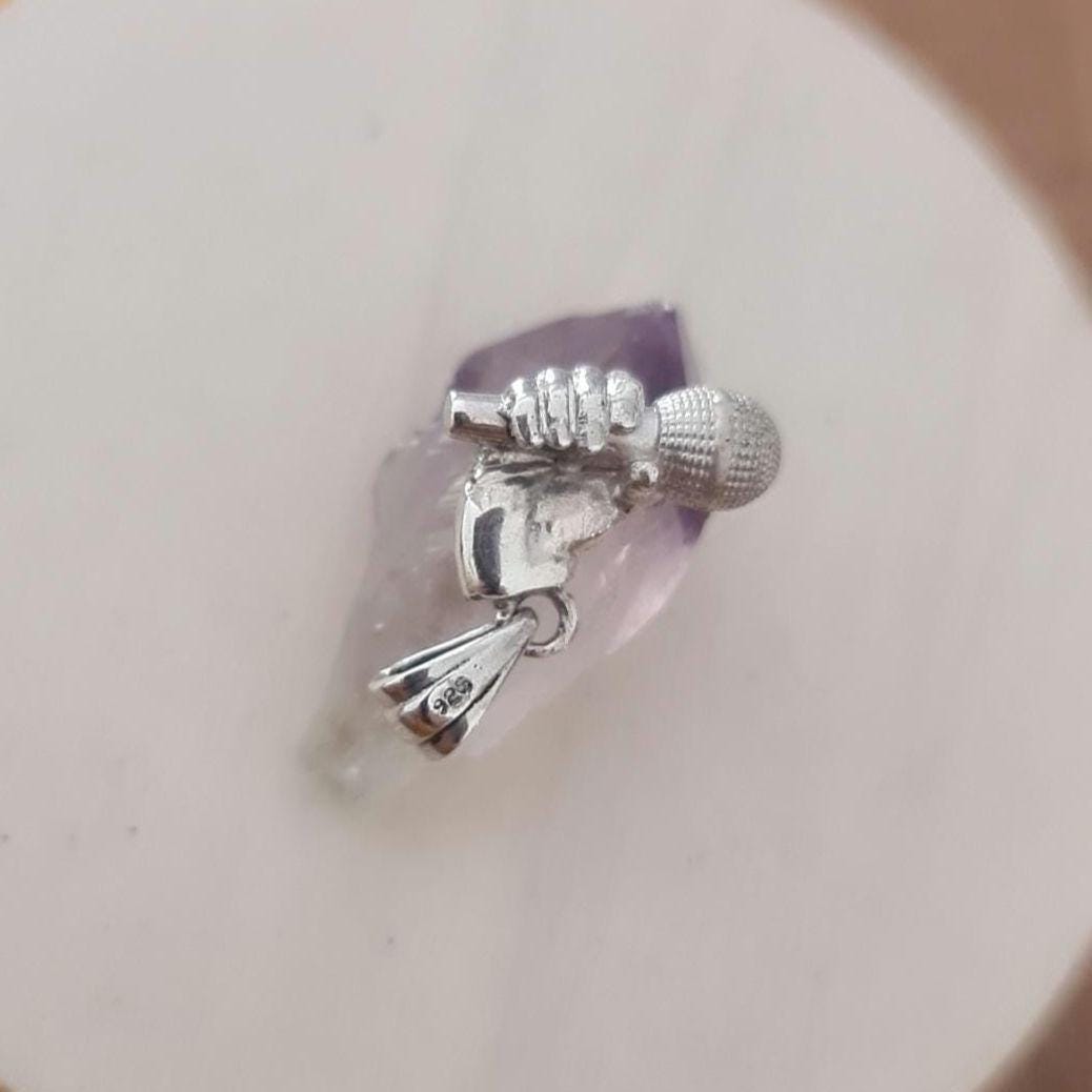 Handmade Sterling Silver Microphone Pendant: Art Deco Music Lover Gift