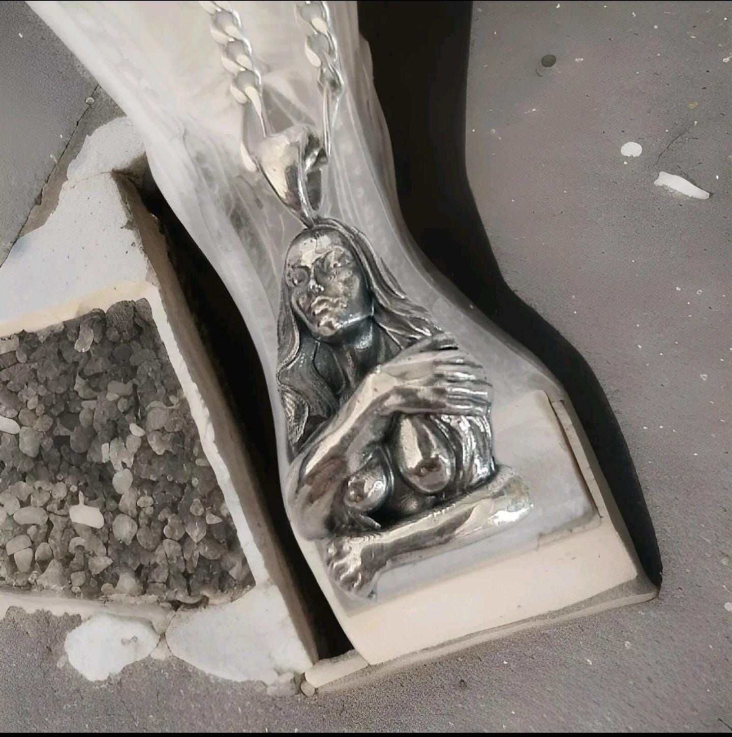 Retro topless godess held by man's arms- Pendant in 925  Sterling Silver -Unique Handcrafted Gift for Her or him