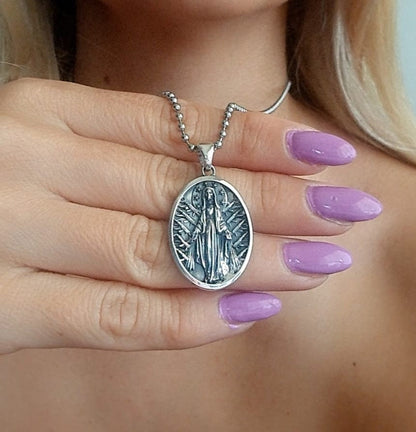 Handmade  Santa Muerte Pendant With Intricate Details - A Distinctly Crafted Necklace