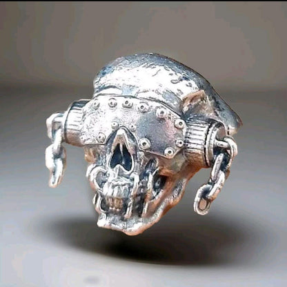 Handmade Sterling Silver Megadeth Vic Rattlehead Skull Ring - Heavy Metal Biker Jewelry