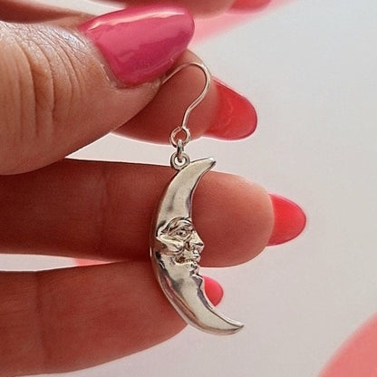 Sterling Silver Moon Face Earrings: Handmade Celestial Jewelry