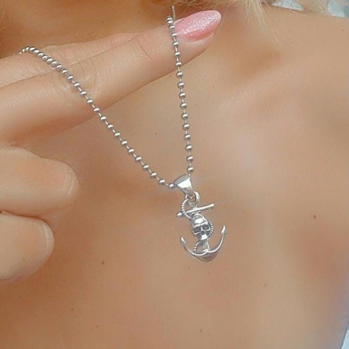 Sterling Silver Pirate charm - Nautical Anchor Pendant- Handmade Skull Pirate Jewelry