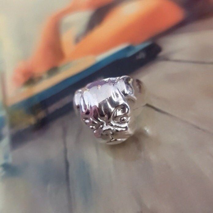 Handmade Sterling Silver Pug Ring: Detailed 925 Silver Dog Jewelry