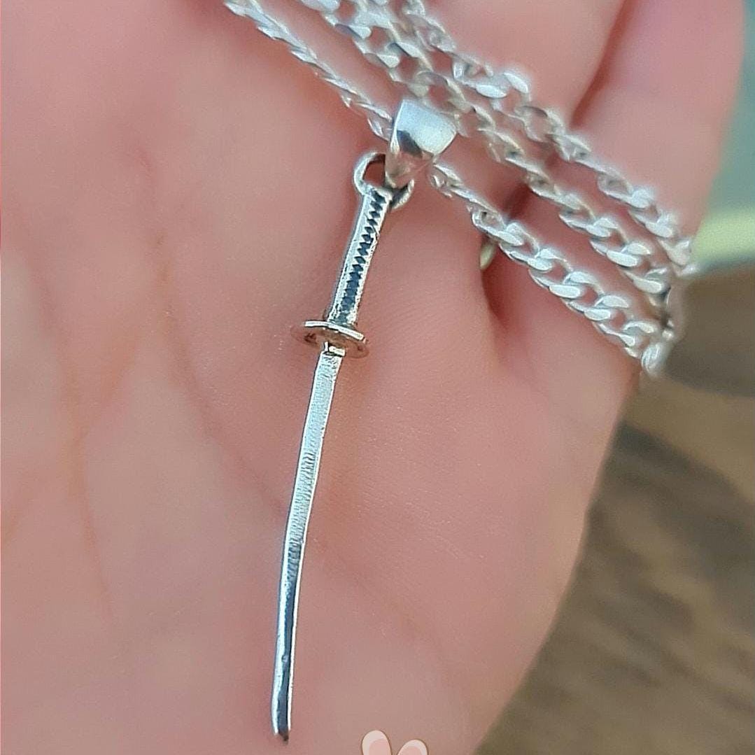 Handmade Sterling Silver Katana Pendant: Japanese Samurai Sword Necklace