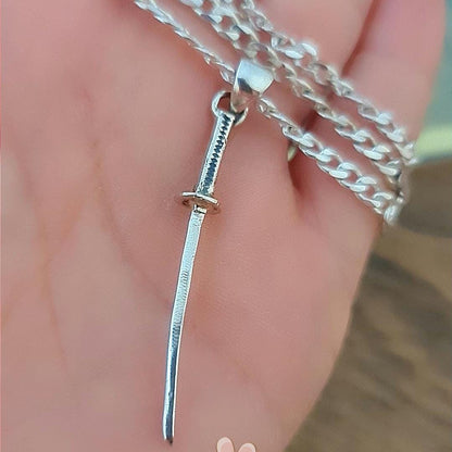 Handmade Sterling Silver Katana Pendant: Japanese Samurai Sword Necklace