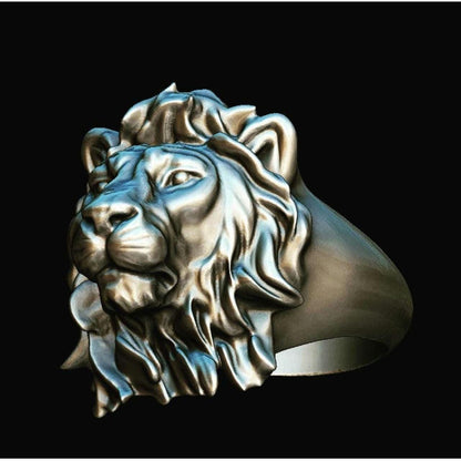 Handmade Sterling Silver Lion Head Ring: Majestic Animal Jewelry