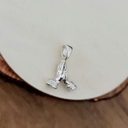 Sterling Silver Praying Hands Pendant: Victorian Style Faith Jewelry