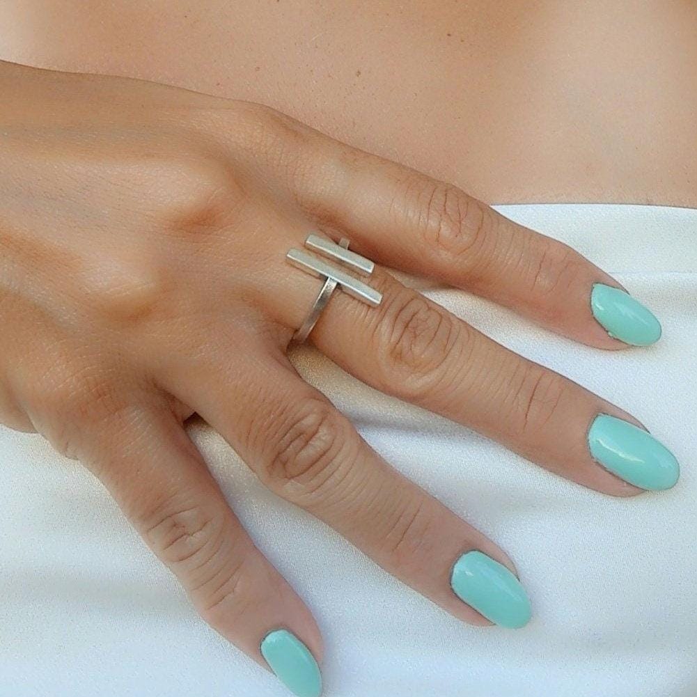 Handmade Sterling Silver Parallel Bars Ring: Minimalist Geometric Jewelry