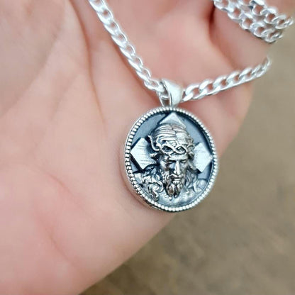 Handmade Sterling Silver Jesus Pendant Necklace: Religious Faith Jewelry