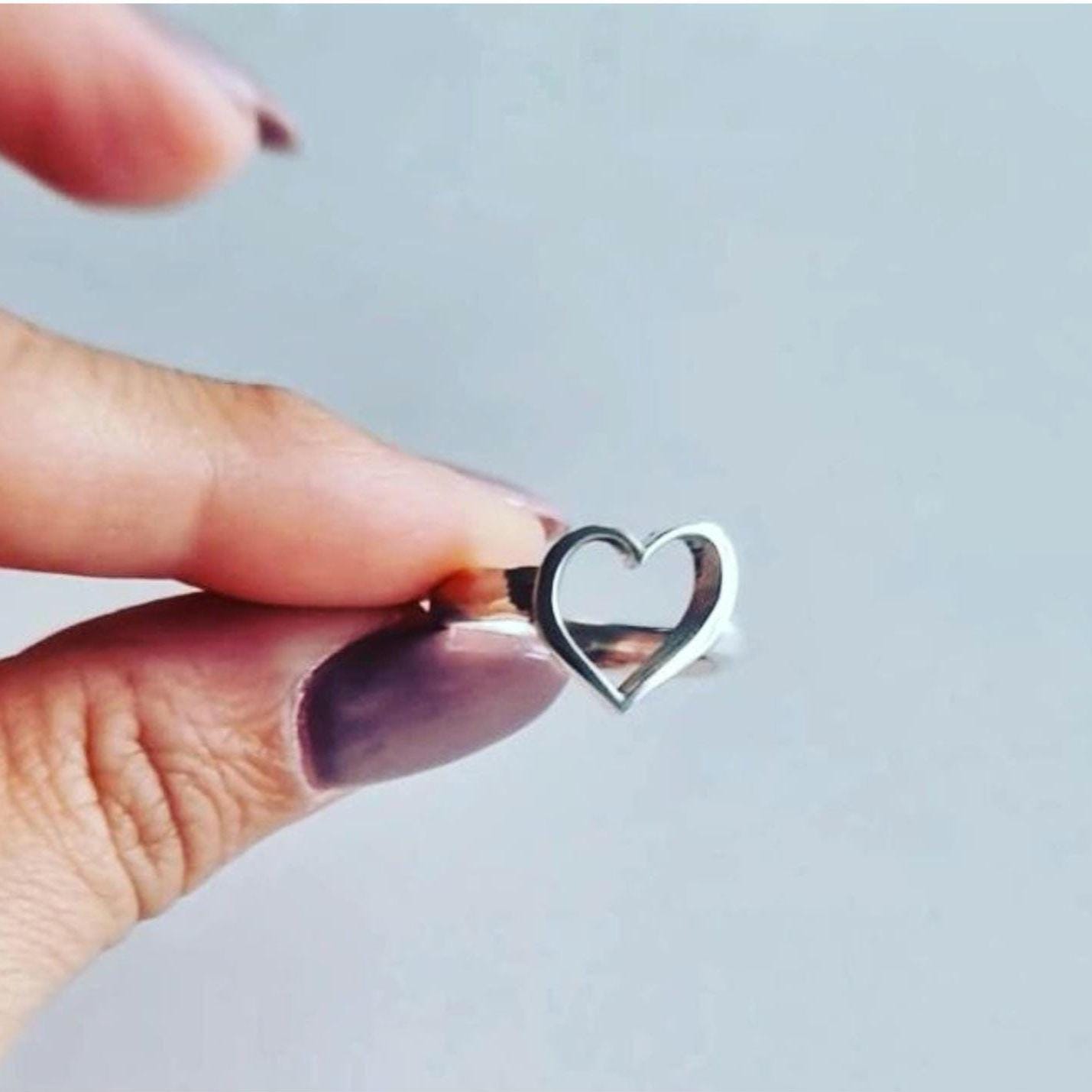 Open Heart Ring  Sterling Silver, Minimalist Ring, Geometric