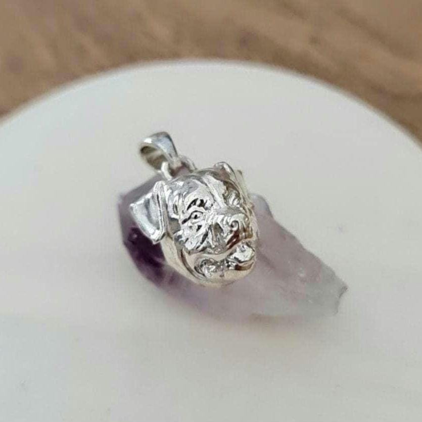 Rottweiler head  Solid  & Sturdy  pendant- Sculpture- Realistic Dog Model  -  925 Sterling Silver