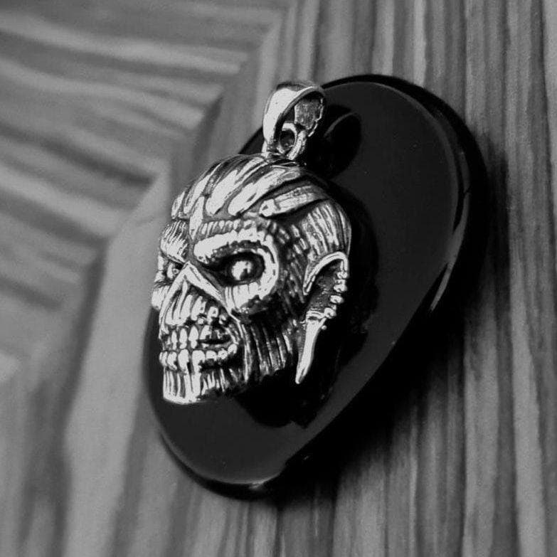 Handmade  Sterling Silver Iron Maiden Book of Souls - Eddie Mayan Warrior Skull Pendant -Rock  Heavy metal jewelry