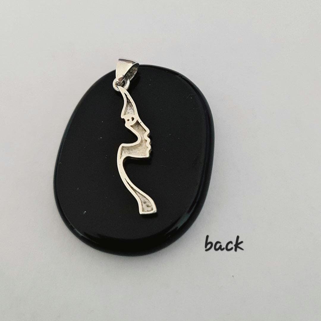 Abstract Face Pendant Sterling Silver Minimalist Modern Jewelry with Stone Eye