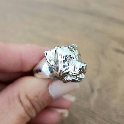 Handmade Rottweiler Ring: Detailed 925 Sterling Silver Dog Jewelry