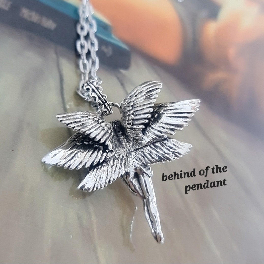Retro Pearl Goddess Wing Angel Necklace  Unisex anime statement Necklace