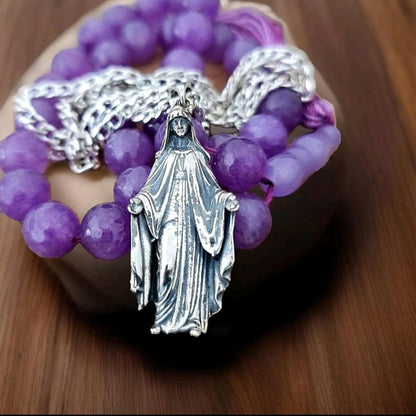 Sterling Silver Virgin Mary Necklace: Religious Protection Pendant