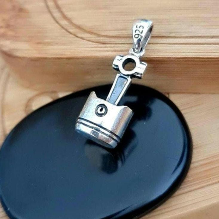 Handmade Sterling Silver Piston Rod Pendant - Gothic Biker Charm