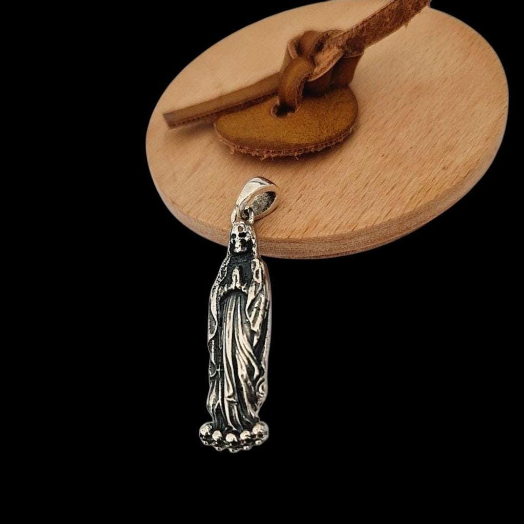 Handmade Santa Muerte Pendant  Sterling Silver Gothic Necklace
