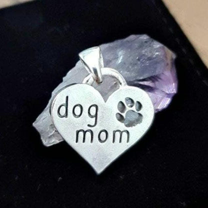 Handmade Sterling Silver Dog Mom Heart Pendant - Paw Engraving