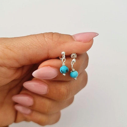 Natural Turquoise Sterling Silver Dangle Earrings – Handmade Boho Gemstone Jewelry December birthstone
