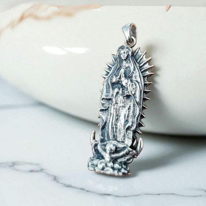 Sterling Silver Our Lady of Guadalupe Pendant - Catholic Holy Medallion