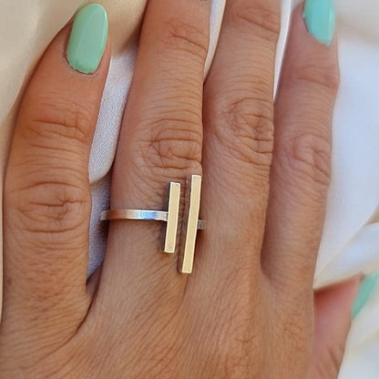 Handmade Sterling Silver Parallel Bars Ring: Minimalist Geometric Jewelry