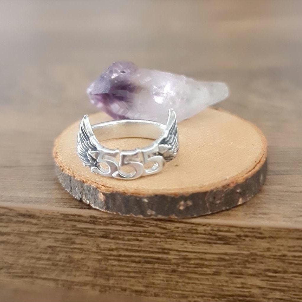 555 Angel wing  Sterling Silver Ring - symbolise change  -signifies adventure & open-mindedness