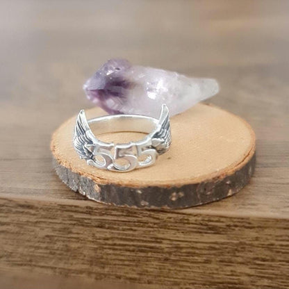 555 Angel wing  Sterling Silver Ring - symbolise change  -signifies adventure & open-mindedness