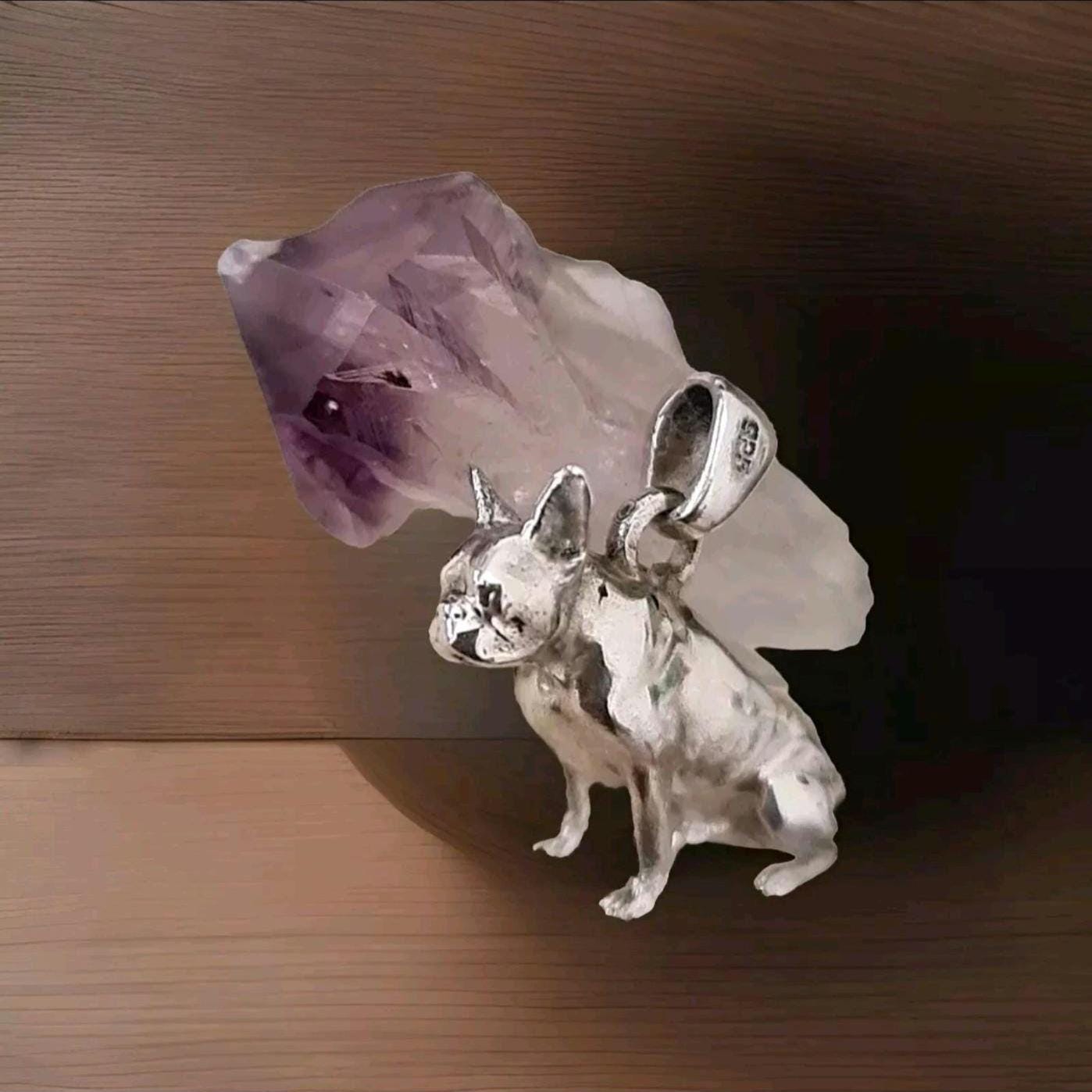 French Bulldog figurine Necklace  Animal Pendant  925 Silver - High-Detailed Solid  - Gift for Frenchay Lovers