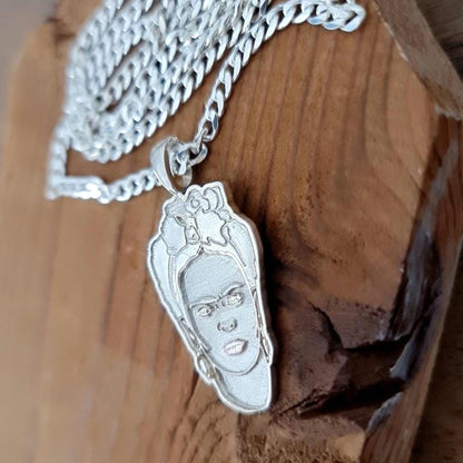 Frida Kahlo Pendant: Solid Sterling Silver Necklace, Artistic Jewelry