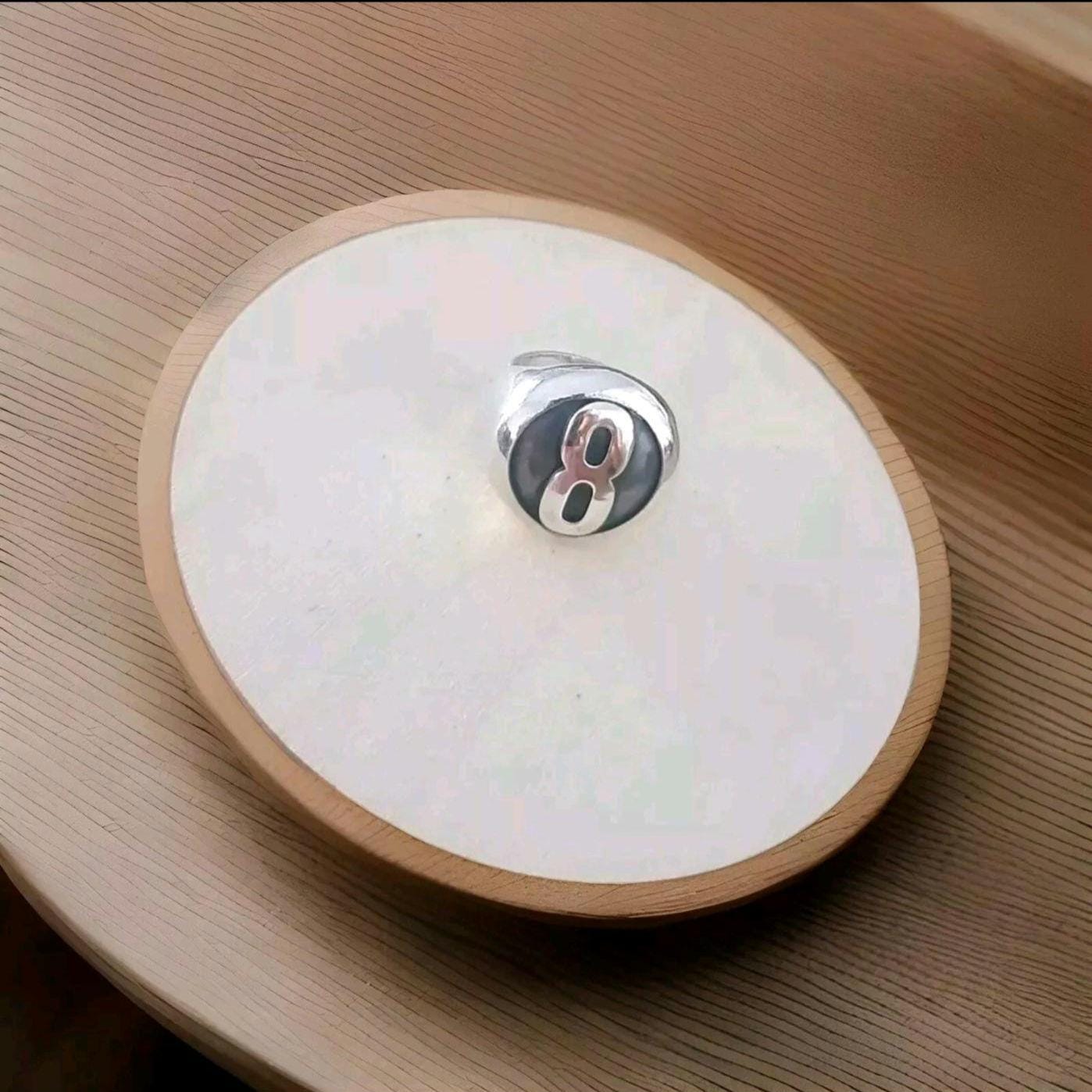 Handmade Sterling Silver 8 Ball Ring: Billiard Inspired Statement Jewelry