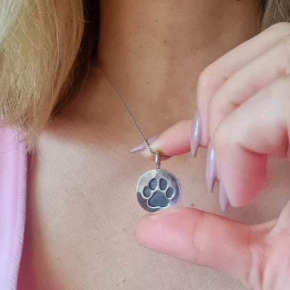 Handmade Sterling Silver Dog Paw Print Pendant - Minimalist Necklace