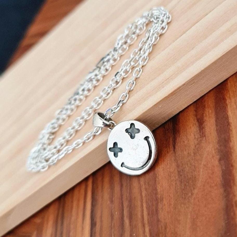 Handmade Sterling Silver Smiley Face Charm Pendant - Minimalist Jewelry