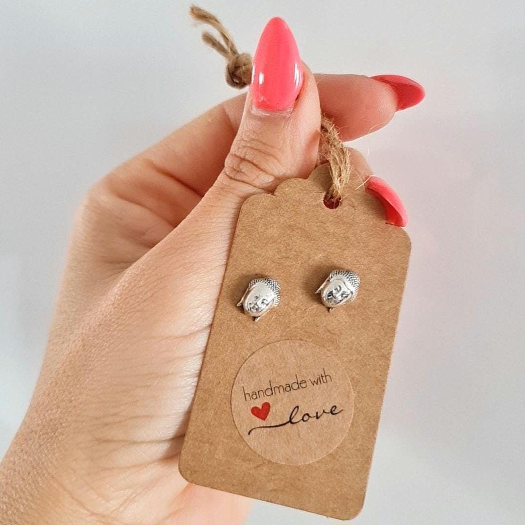Buddha Head Stud Earrings - Handmade  Zen Jewelry  - Spiritual  for Meditation & Yoga Enthusiasts Sterling Silver