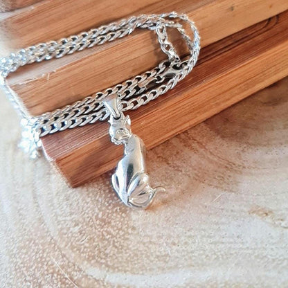 Handcrafted Sterling Silver Cat Pendant: Animal Lover Jewelry
