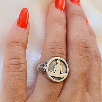 Meditation  Namaste Ring - Sterling Silver, Handmade with 9 Grams - Yoga jewelry  meditation vibe