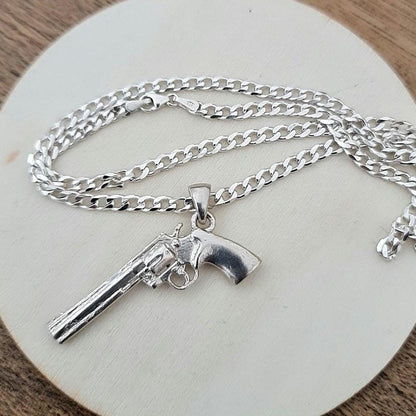 Handmade Sterling Silver Revolver Pendant: Western Style Jewelry