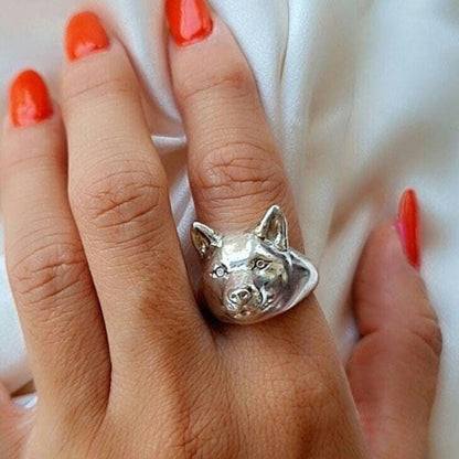Handmade 925 Sterling Silver Shiba Inu Ring: Dog Lover Jewelry